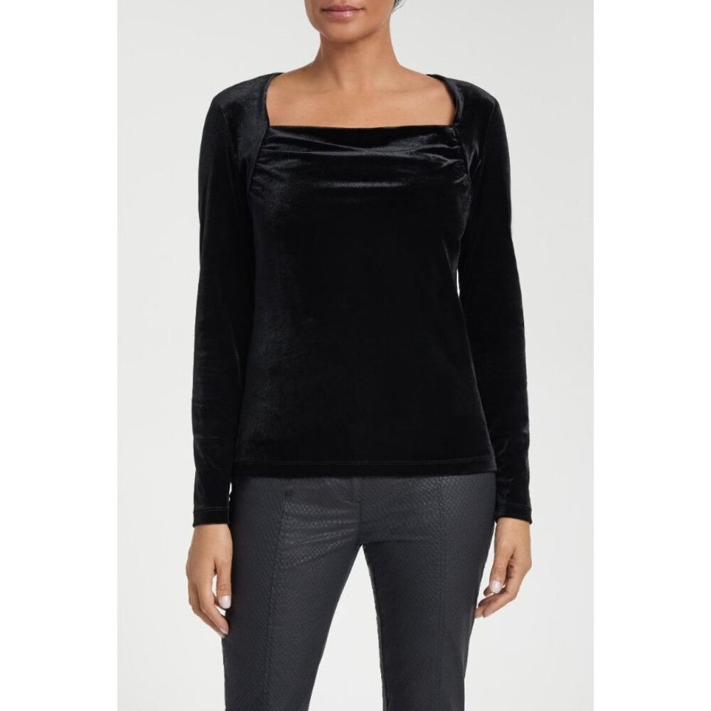 Anatomie Womens Calliope Stretch Velvet Top in Black Square Neck Size M